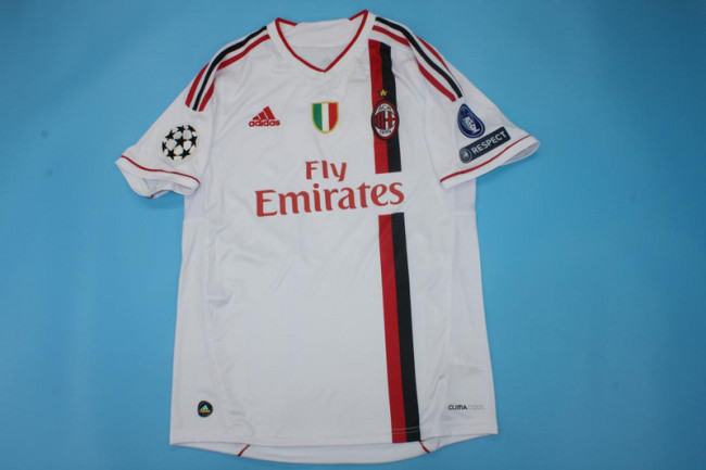 with Scudetto+UCL Patch Retro Jersey 2011-2012 AC Milan Away White Soccer Jersey Vintage Football Shirt