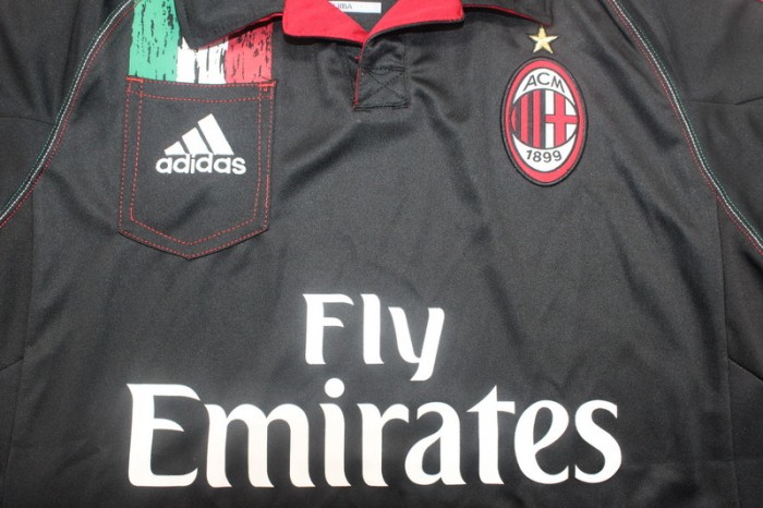 with Serie A+Trophy 7 Patch Retro Jersey 2013-2014 AC Milan Third Away Black Soccer Jersey Vintage Football Shirt