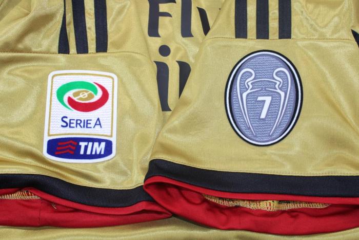 with Serie A+Trophy 7 Patch Patch Retro Jersey 2013-2014 AC Milan Third Away Gold Soccer Jersey Vintage Football Shirt