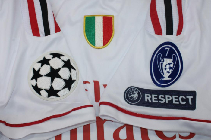 with Scudetto+UCL Patch Retro Jersey 2011-2012 AC Milan Away White Soccer Jersey Vintage Football Shirt