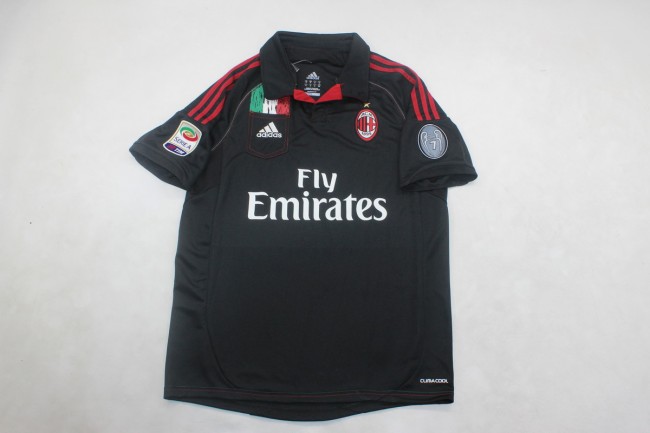 with Serie A+Trophy 7 Patch Retro Jersey 2013-2014 AC Milan Third Away Black Soccer Jersey Vintage Football Shirt