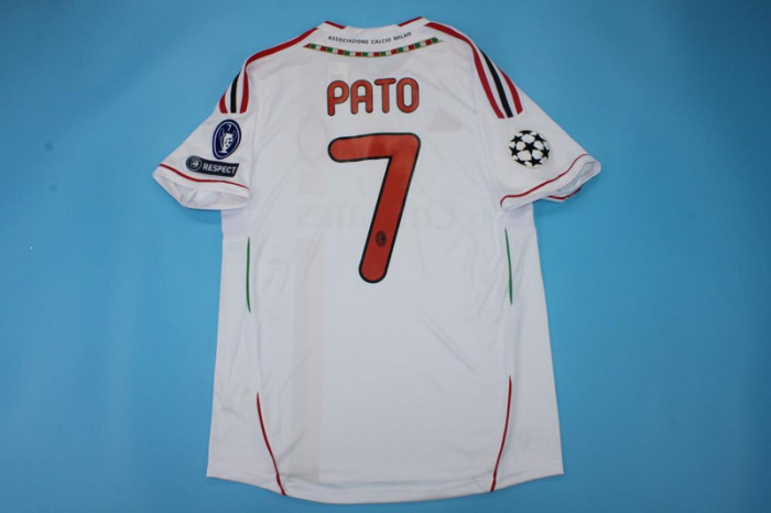 with Scudetto+UCL Patch Retro Jersey 2011-2012 AC Milan PATO 7 Away White Soccer Jersey Vintage Football Shirt