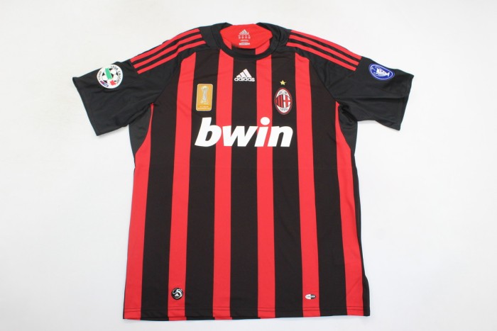 with Front+Serie A+Trophy 7 Patch Retro Jersey 2008-2009 AC Milan Home Soccer Jersey Vintage Football Shirt