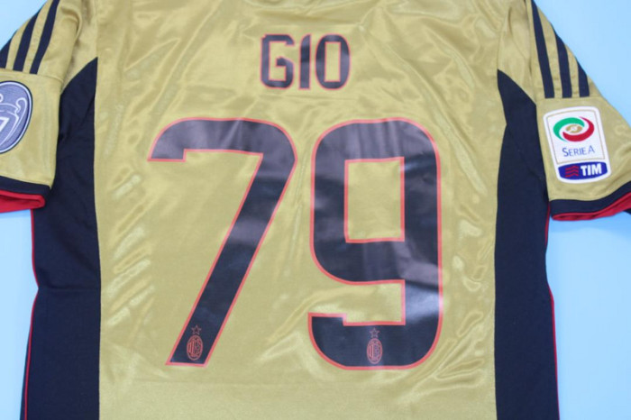 with Serie A+Trophy 7 Patch Patch Retro Jersey 2013-2014 AC Milan GIO 79 Third Away Gold Soccer Jersey Vintage Football Shirt