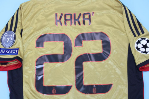 with UCL Patch Patch Retro Jersey 2013-2014 AC Milan KAKA' 22 Third Away Gold Soccer Jersey Vintage Football Shirt