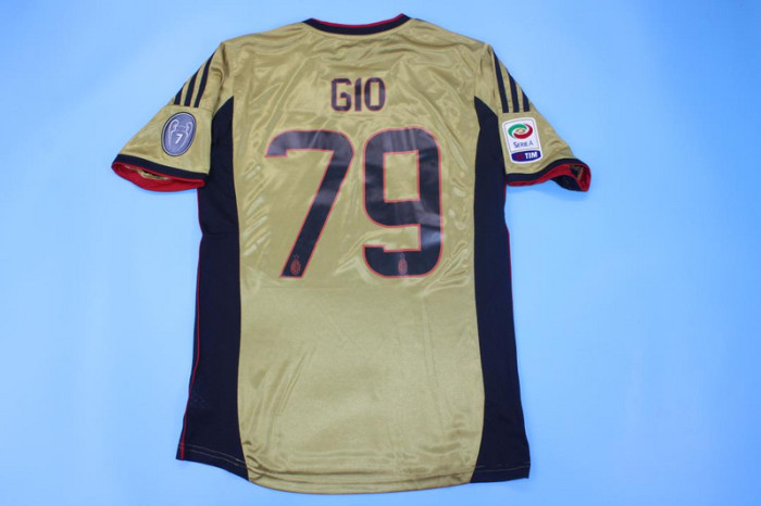 with Serie A+Trophy 7 Patch Patch Retro Jersey 2013-2014 AC Milan GIO 79 Third Away Gold Soccer Jersey Vintage Football Shirt
