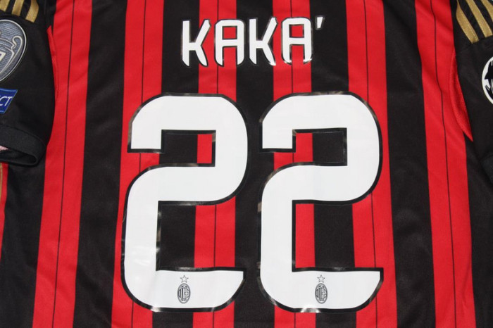 with UCL Patch Retro Jersey 2013-2014 AC Milan KAKA' 22 Home Soccer Jersey Vintage Football Shirt