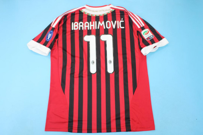 with Scudetto+Serie A Patch Retro Jersey 2011-2012 Ac Milan IBRAHIMOVIC 11 Home Soccer Jersey Vintage Football Shirt