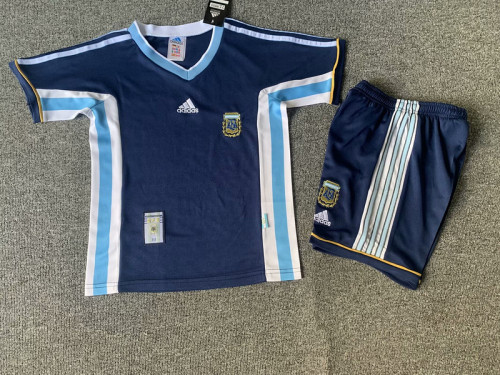 Retro Youth Uniform Kids Kit 1998 Argentina Away Dark Blue Soccer Jersey Shorts Vintage Child Football Set