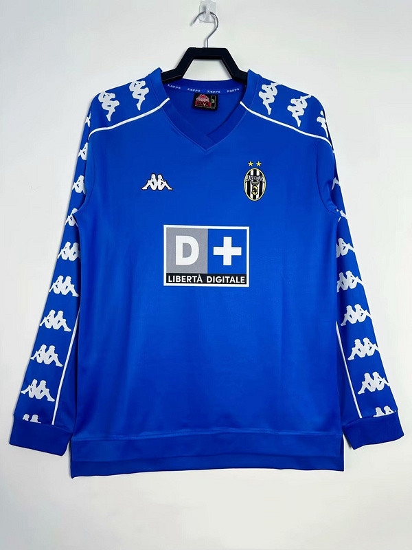 Long Sleeve Retro Jersey 1999-2000 Juventus Away Blue Soccer Jersey Vintage Football Shirt