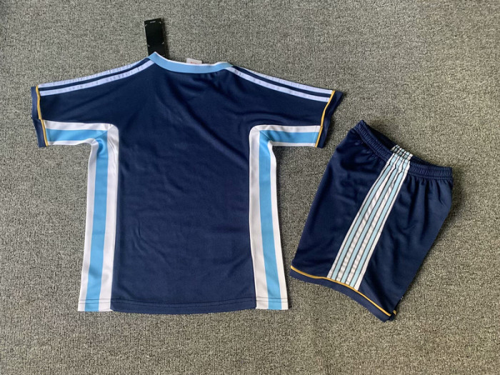 Retro Youth Uniform Kids Kit 1998 Argentina Away Dark Blue Soccer Jersey Shorts Vintage Child Football Set