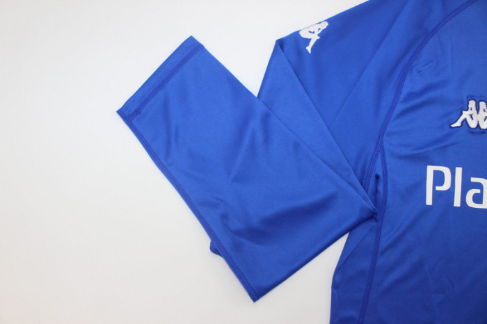 with UCL Patch Retro Jersey Long Sleeve 2003-2004 AJ Auxerre GABRIEL 7 Away Blue Soccer Jersey Vintage Football Shirt