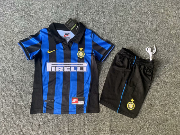 Retro Youth Uniform Kids Kit 1998-1999 Inter Milan Home Soccer Jersey Shorts Vintage Child Football Set