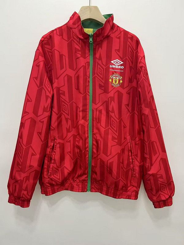 Retro 1992-1994 Manchester United Green/Yellow Trench Coat Soccer Reversible Windbreaker Jacket
