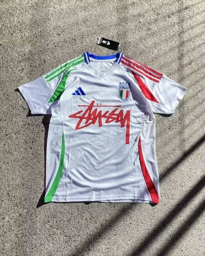 with STUSY Signed Version Italy 2024 Away White Soccer Jersey Football Shirt