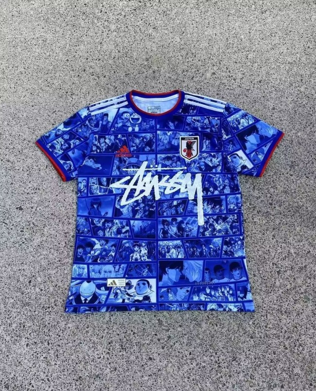 with STUSY Signed Version Japan 2024 Blue Soccer Jersey Football Shirt