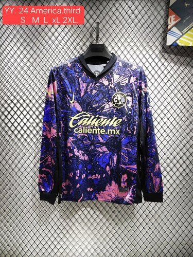 Long Sleeve 2024-2025 Club America Aguilas Third Away Purple Soccer Jersey Football Shirt