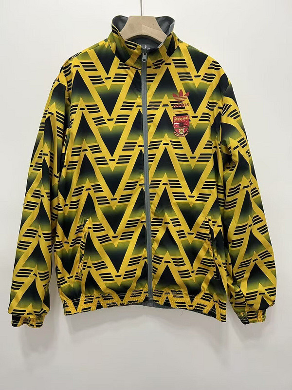 Retro 1991 Arsenal Yellow/Grey Trench Coat Soccer Reversible Windbreaker Jacket