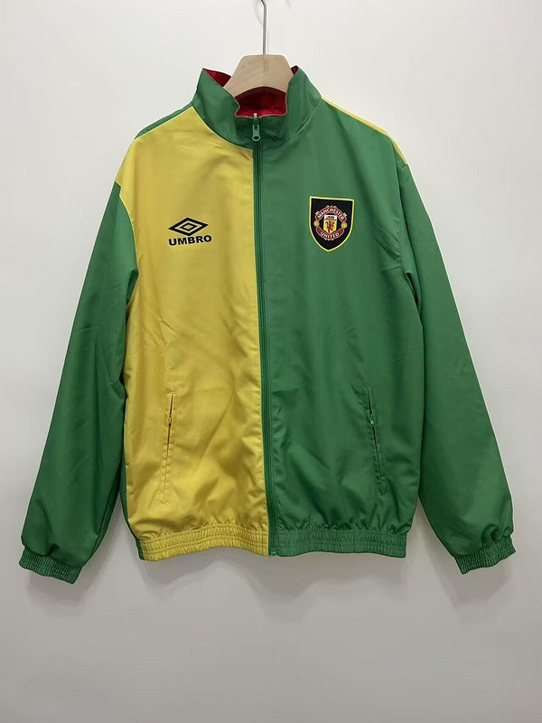 Retro 1992-1994 Manchester United Green/Yellow Trench Coat Soccer Reversible Windbreaker Jacket