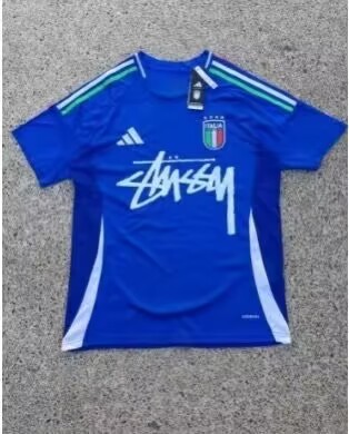 with STUSY Signed Version Italy Blue Soccer Jersey Football Shirt