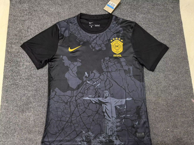 Fan Version 2024 Brazil Black/Grey Jesus Special Edition Soccer Jersey Brasil Football Shirt