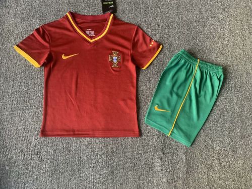 Retro Youth Uniform Kids Kit 2000 Portugal Home Soccer Jersey Shorts Child Football Set