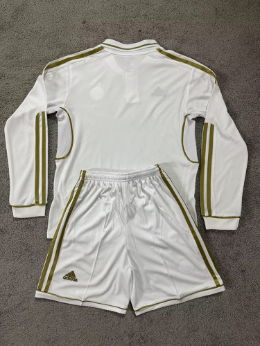Retro Jersey Long Sleeve Youth Uniform Kids Kit 2011-2012 Real Madrid Home Soccer Jersey Shorts Child Football Set