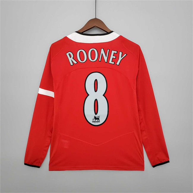 Retro Jersey Long Sleeve 2004-2006 Manchester United ROONEY 8 Home Soccer Jersey Vintage Football Shirt