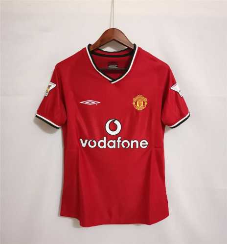 with EPL Patch Retro Jersey 2000-2002 Manchester United Home Soccer Jersey Vintage Football Shirt
