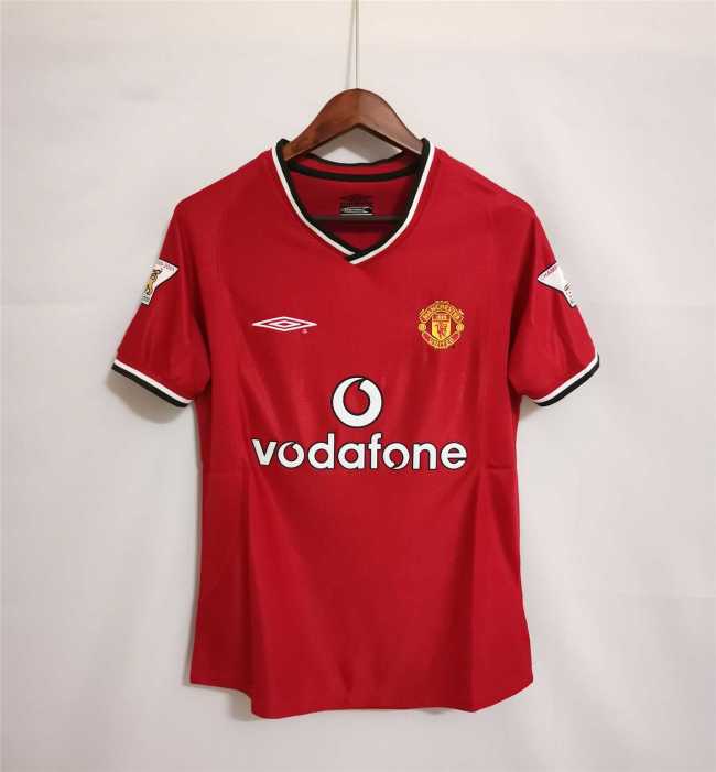 with EPL Patch Retro Jersey 2000-2002 Manchester United Home Soccer Jersey Vintage Football Shirt