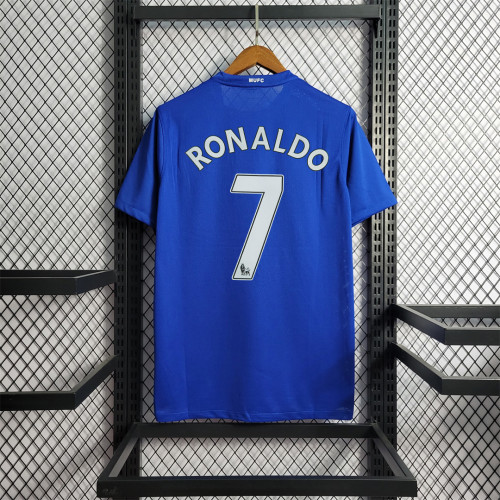 Retro Jersey 2008-2009 Manchester United RONALDO 7 Away Blue Soccer Jersey Vintage Football Shirt