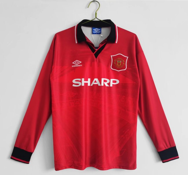 Retro Jersey Long Sleeve 1994-1996 Manchester United Home Soccer Jersey Vintage Football Shirt