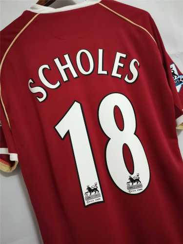 with EPL Patch Retro Jersey 2006-2007 Manchester United SCHOLES 18 Home Red Soccer Jersey Vintage Football Shirt