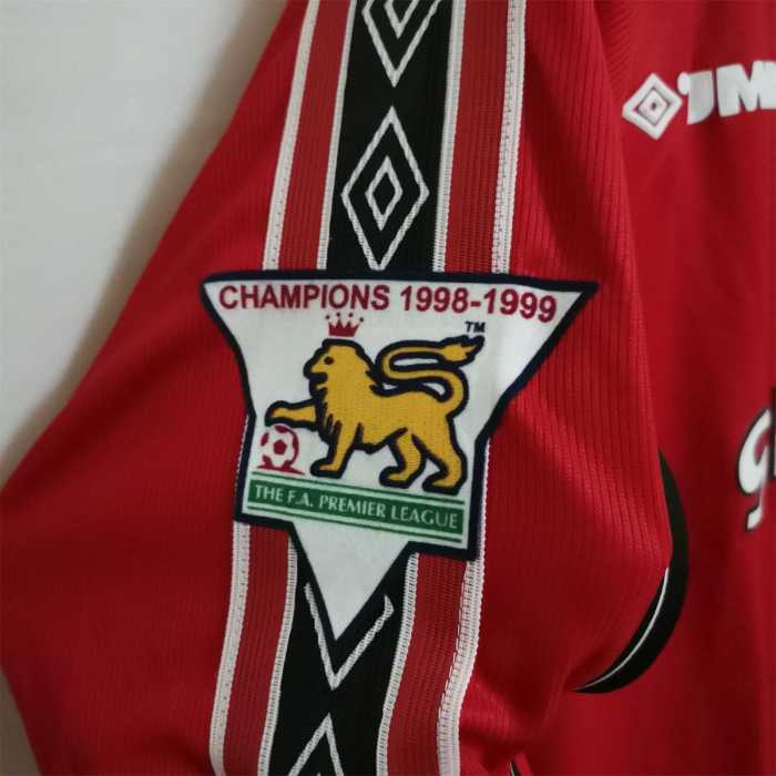 with EPL Patch Long Sleeve Retro Jersey 1998-1999 Manchester United BECKHAM 7 Home Soccer Jersey Vintage Football Shirt
