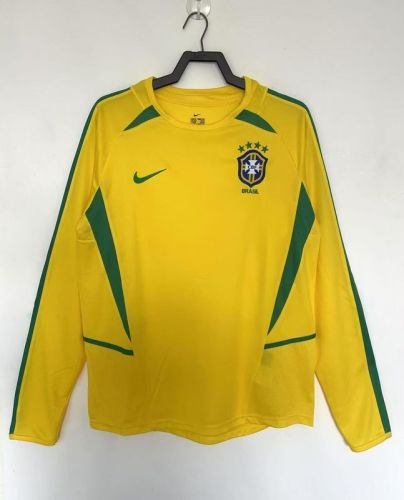Long Sleeve Retro Jersey 2002 Brazil Home Soccer Jersey Brasil Camisetas de Futbol