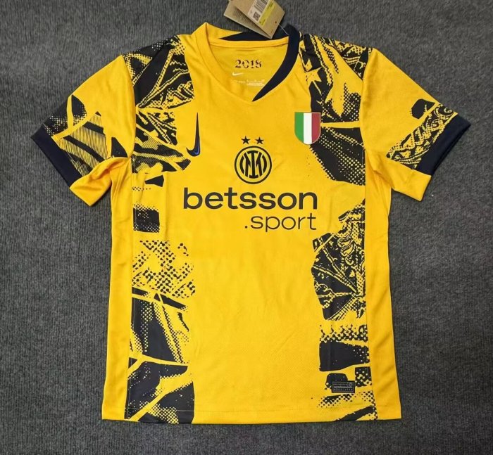 with Sponor Logo+Scudetto Patch Fan Version 2024-2025 Inter Milan Third Away Yellow Soccer Jersey Football Shirt