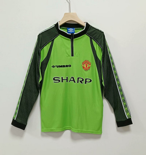 Long Sleeve Retro Jersey 1998-1999 Manchester United Green Goalkeeper Soccer Jersey Vintage Man Utd Football Shirt