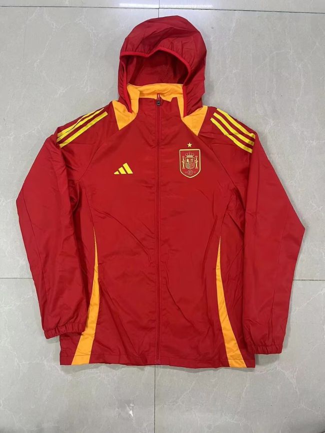 with Caps 2024 Spain Red/Yellow Soccer Windbreaker Jacket