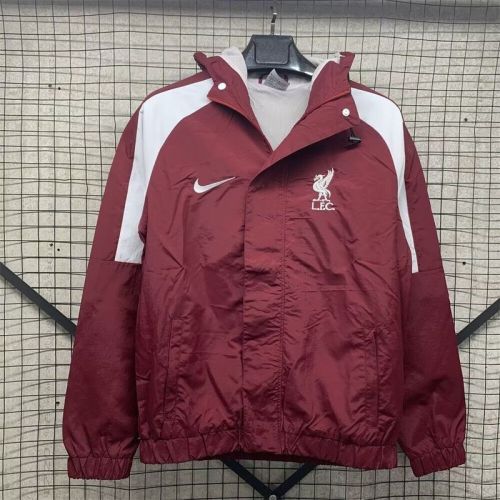 with Caps 2024 Liverpool Red/Wjote Soccer Windbreaker Jacket