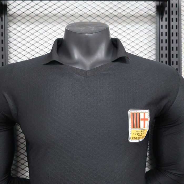 Long Sleeve Player Version 2024-2025 AC Milan 125th Anniversary Black Soccer Jersey AC Football Shirt