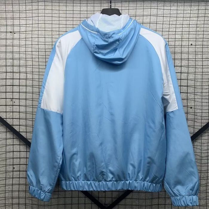 with Caps 2024 Manchester City Blue/White Soccer Reversible Windbreaker Jacket