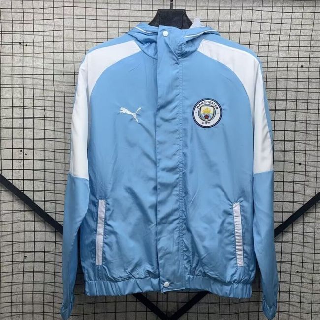 with Caps 2024 Manchester City Blue/White Soccer Reversible Windbreaker Jacket