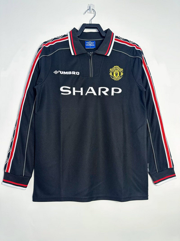 Long Sleeve Retro Jersey 1999 Manchester United Away Black Soccer Jersey Vintage Man Utd Football Shirt
