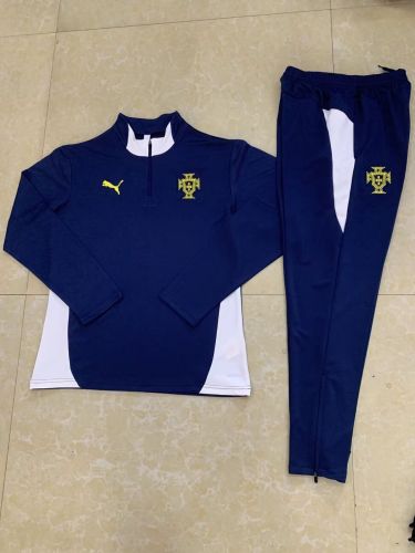 2025-2026 Portugal Dark Blue Soccer Training Sweater and Pants Football Kit