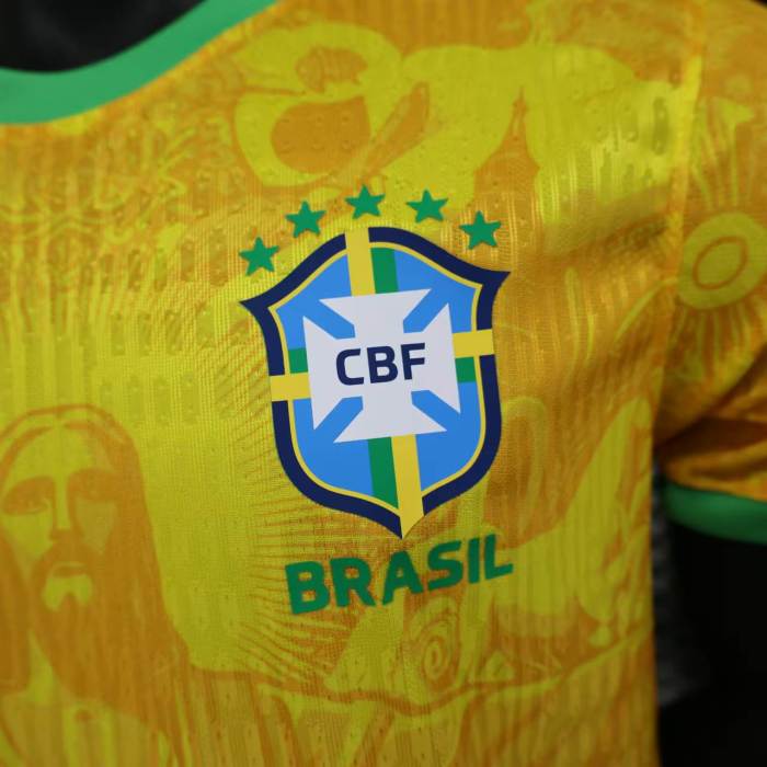 Player Version 2025 Brazil Yellow Jesus Soccer Jersey Brasil Football Shirt