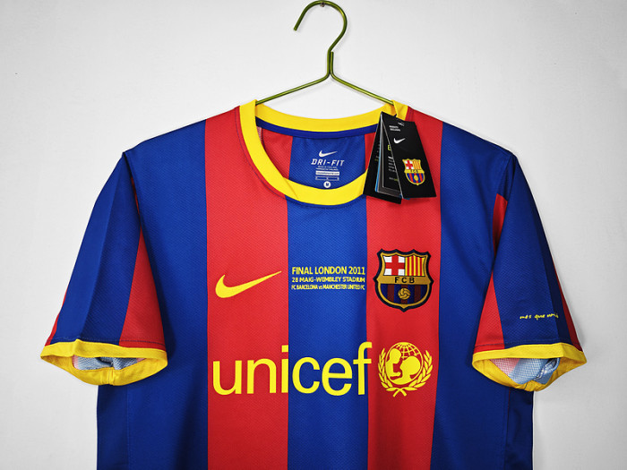 with Front Lettering Retro Jersey 2010-2011 Barcelona UCL Final Home Soccer Jersey Vintage Football Shirt