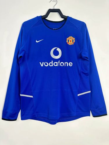 Long Sleeve Retro Jersey 2002-2003 Manchester United Third Away Blue Soccer Jersey Vintage Man Utd Football Shirt