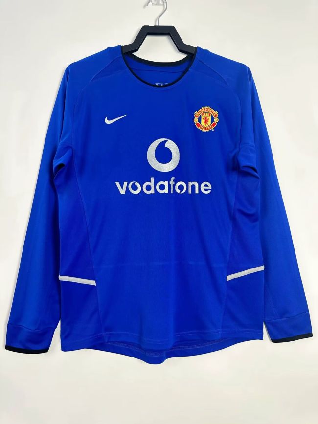 Long Sleeve Retro Jersey 2002-2003 Manchester United Third Away Blue Soccer Jersey Vintage Man Utd Football Shirt