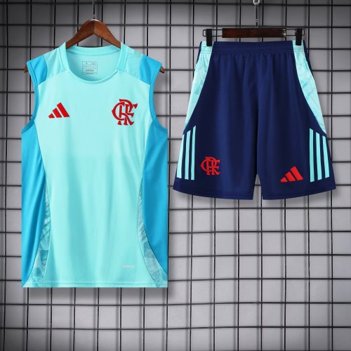 Adult Uniform 2025-2026 Flamengo Light Blue Soccer Training Vest and Shorts Football Set