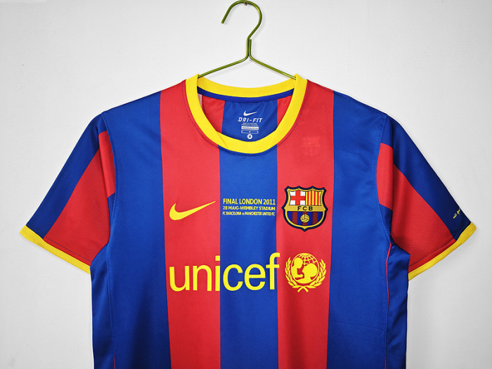 with Front Lettering Retro Jersey 2010-2011 Barcelona UCL Final Home Soccer Jersey Vintage Football Shirt